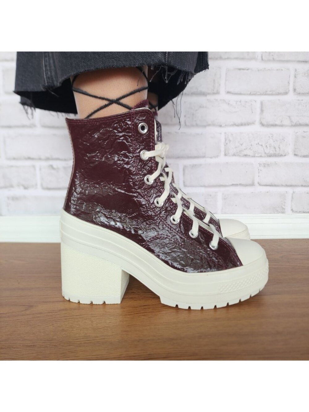 ⭐Converse Chuck 70 De Luxe Heel Crinkle Sz 8 Womens Boots Shoes Burgundy A13387C - Picture 3 of 11